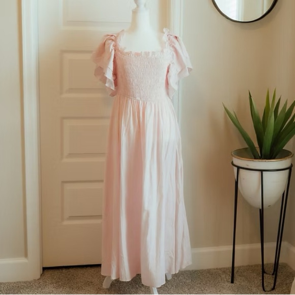 Pink Maxi Dress with Ruffle Sleeves